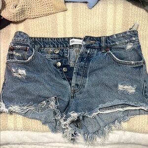 Zara Blue Jean Shorts Distressed Denim Casual